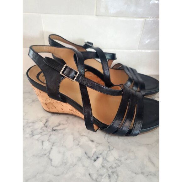 Abeo Bio System Black Leather Cork Wedge Sandals With Adjustable Straps Size 6 - Picture 4 of 8